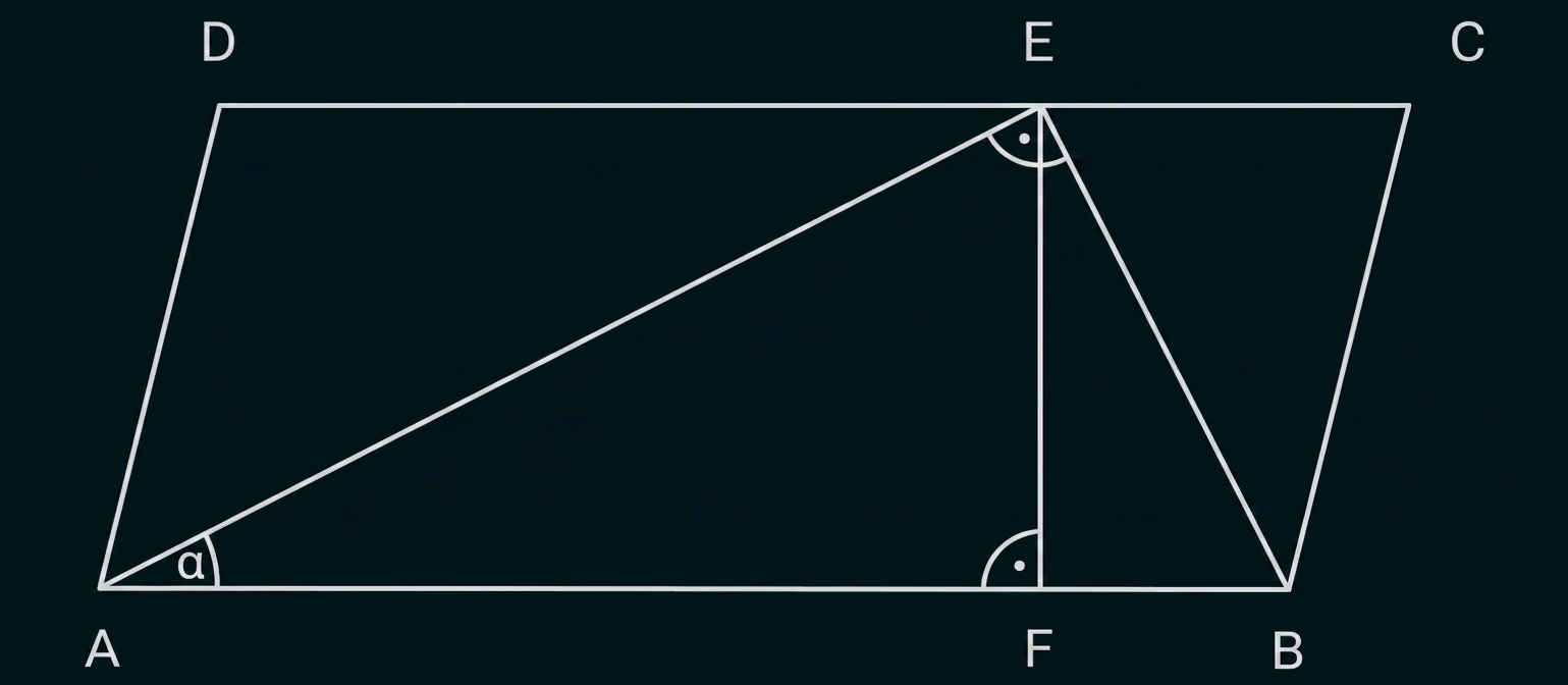 Geometrische Skizze mit Punkten A, B, C, D, E, F und eingezeichneten Winkeln.